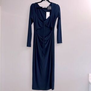 na-kd Neck Detail Cut Out Midi Dress navy